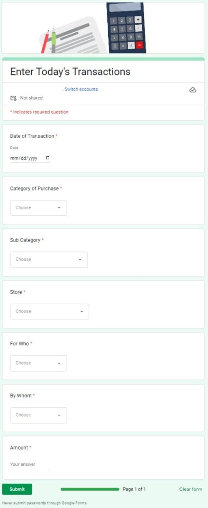 Google form sample - Build your Budgeting App- DIYyourMoney